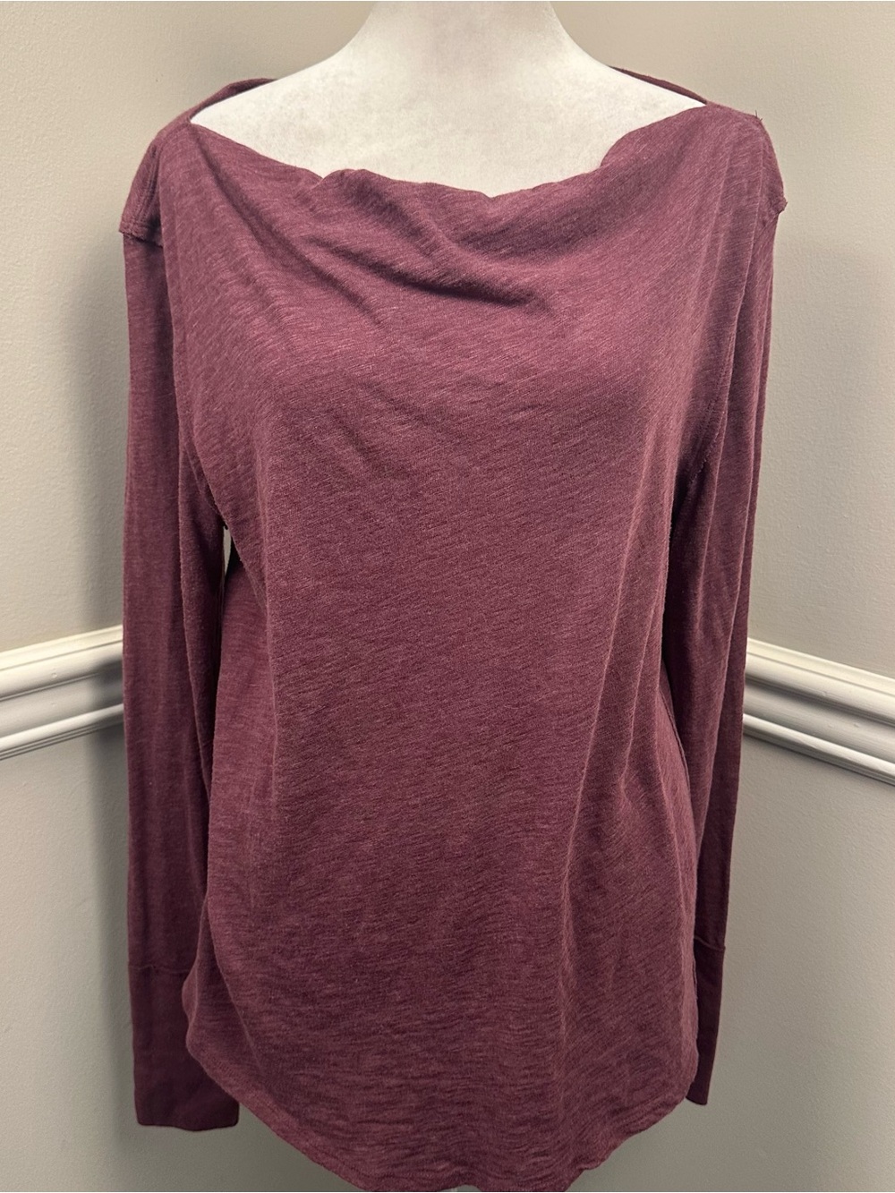 We The Free Off-Shoulder Heathered Plum Long Sleeve Top S